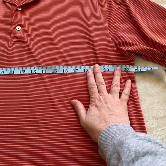 Peter Millar Summer Comfort Golf Polo L  Striped Shirt, red/orange rust color - Picture 8 of 8